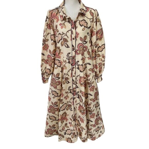 Sezane NWT Zoea Printed Floral Cotton Long Sleeve Button-Down Dress Sz 46 US 14 - Picture 1 of 13